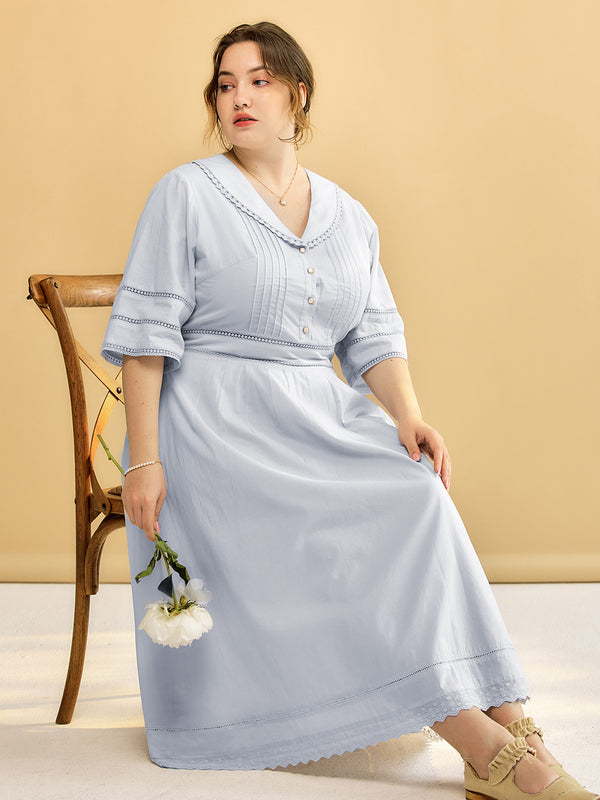 【Holiday Sale】Plus Size Fiona Cotton Blue Midi Dress