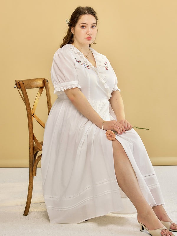 【Final Sale】Plus Size Daniella Vintage Embroidered V-Neck Dress