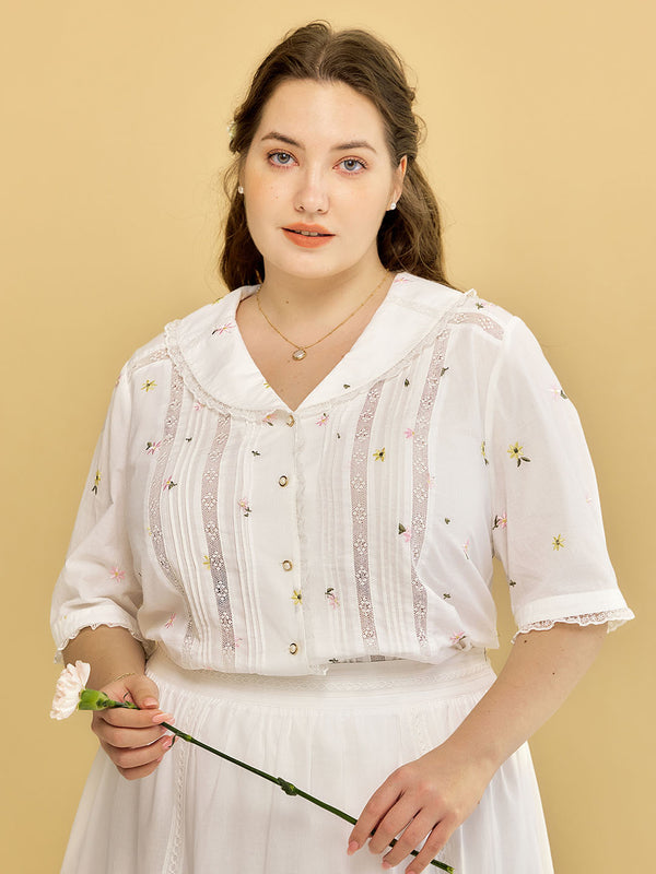 Plus Size Erin 100% Cotton V-Neck Blouse