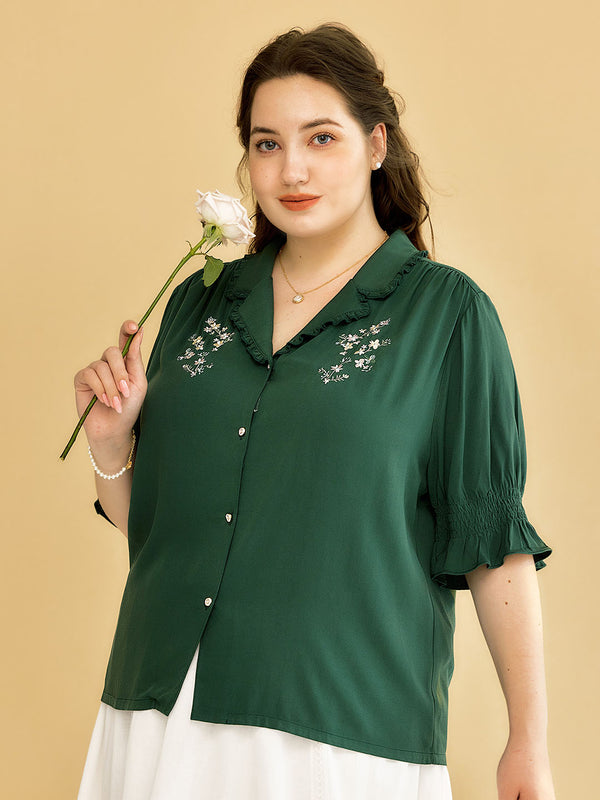 Plus Size Alicia Floral Embroidery V-Neck Blouse