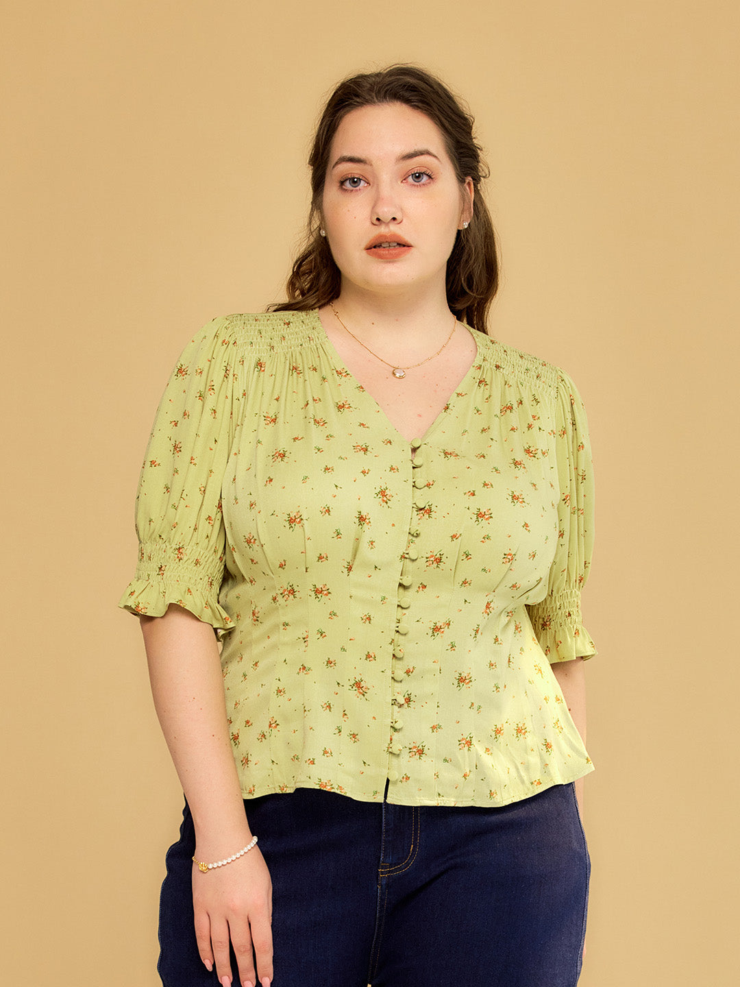 【Final Sale】Blessing V-Neck Floral Puff Sleeves Top