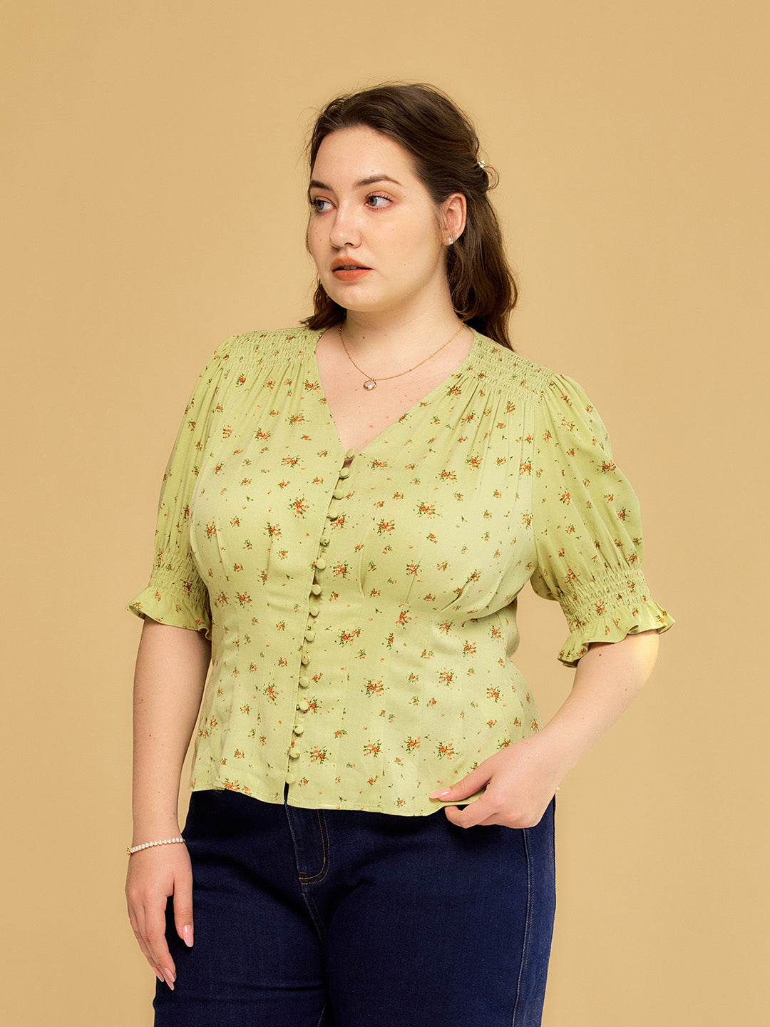 【Final Sale】Blessing V-Neck Floral Puff Sleeves Top
