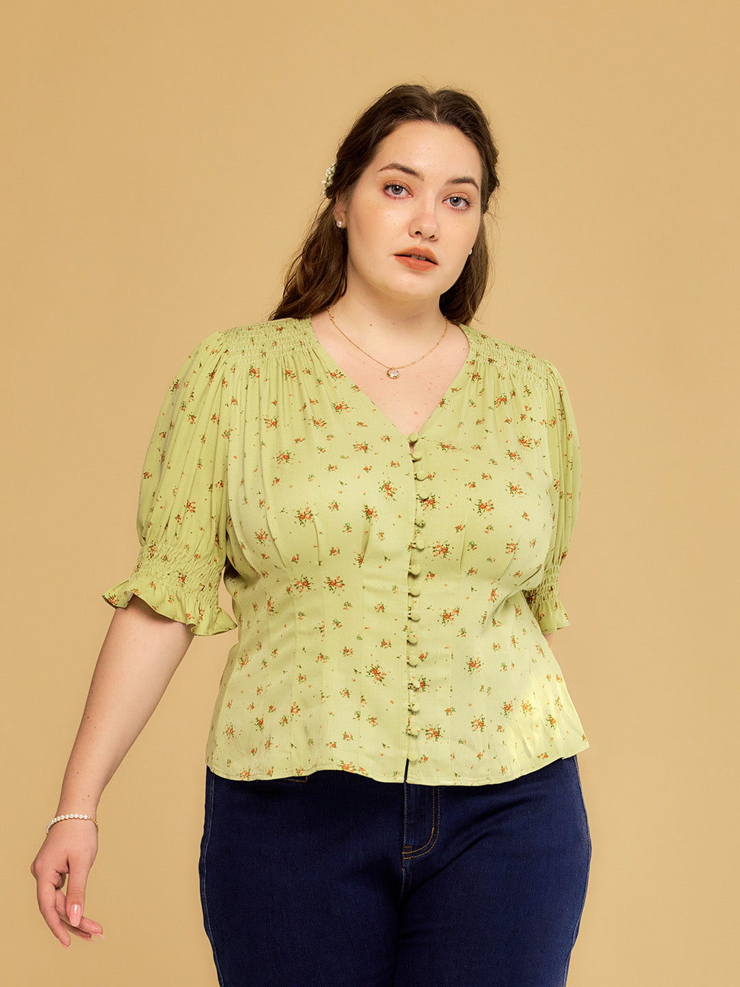 【Final Sale】Blessing V-Neck Floral Puff Sleeves Top
