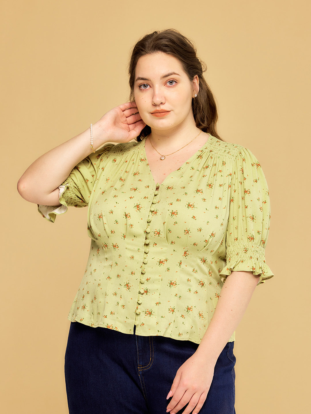 【Final Sale】Blessing V-Neck Floral Puff Sleeves Top