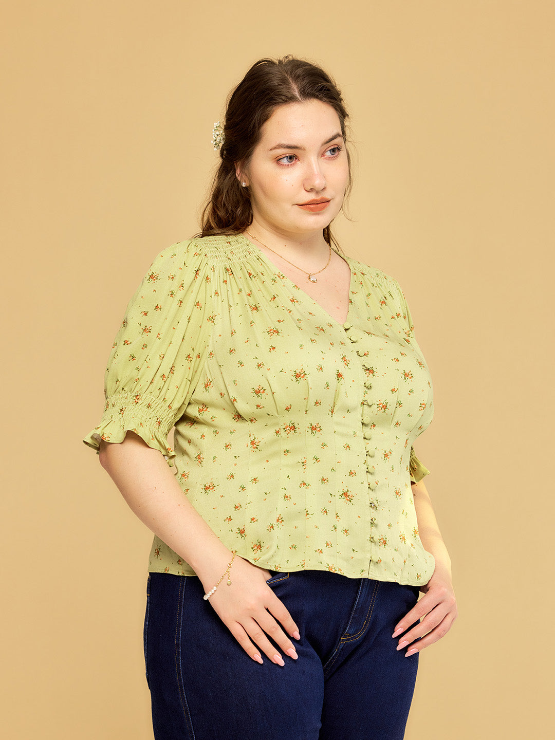 【Final Sale】Blessing V-Neck Floral Puff Sleeves Top
