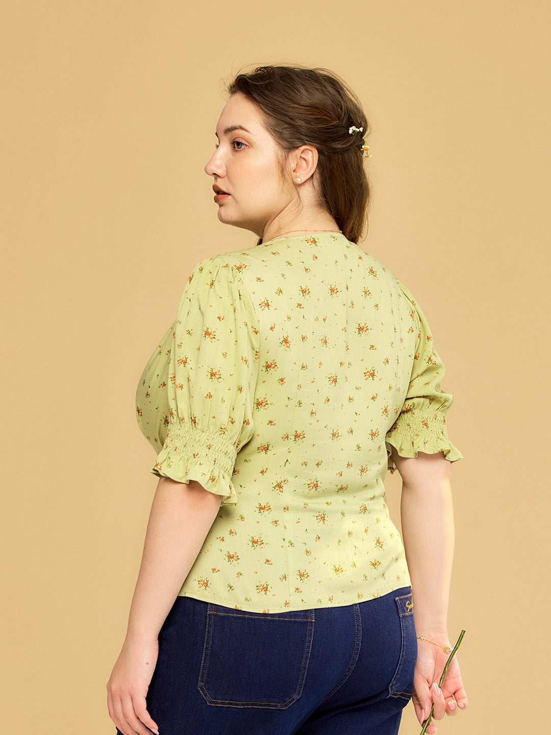 【Final Sale】Blessing V-Neck Floral Puff Sleeves Top
