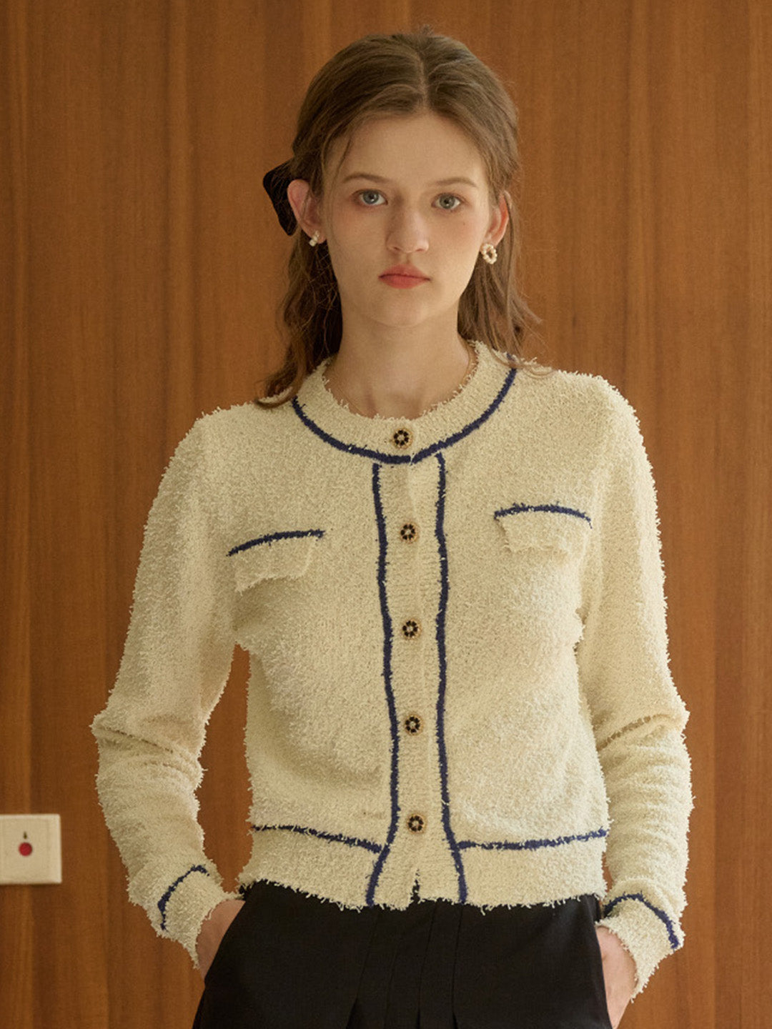 【Final Sale】Beatrix Round Neck Contrasting Cardigan