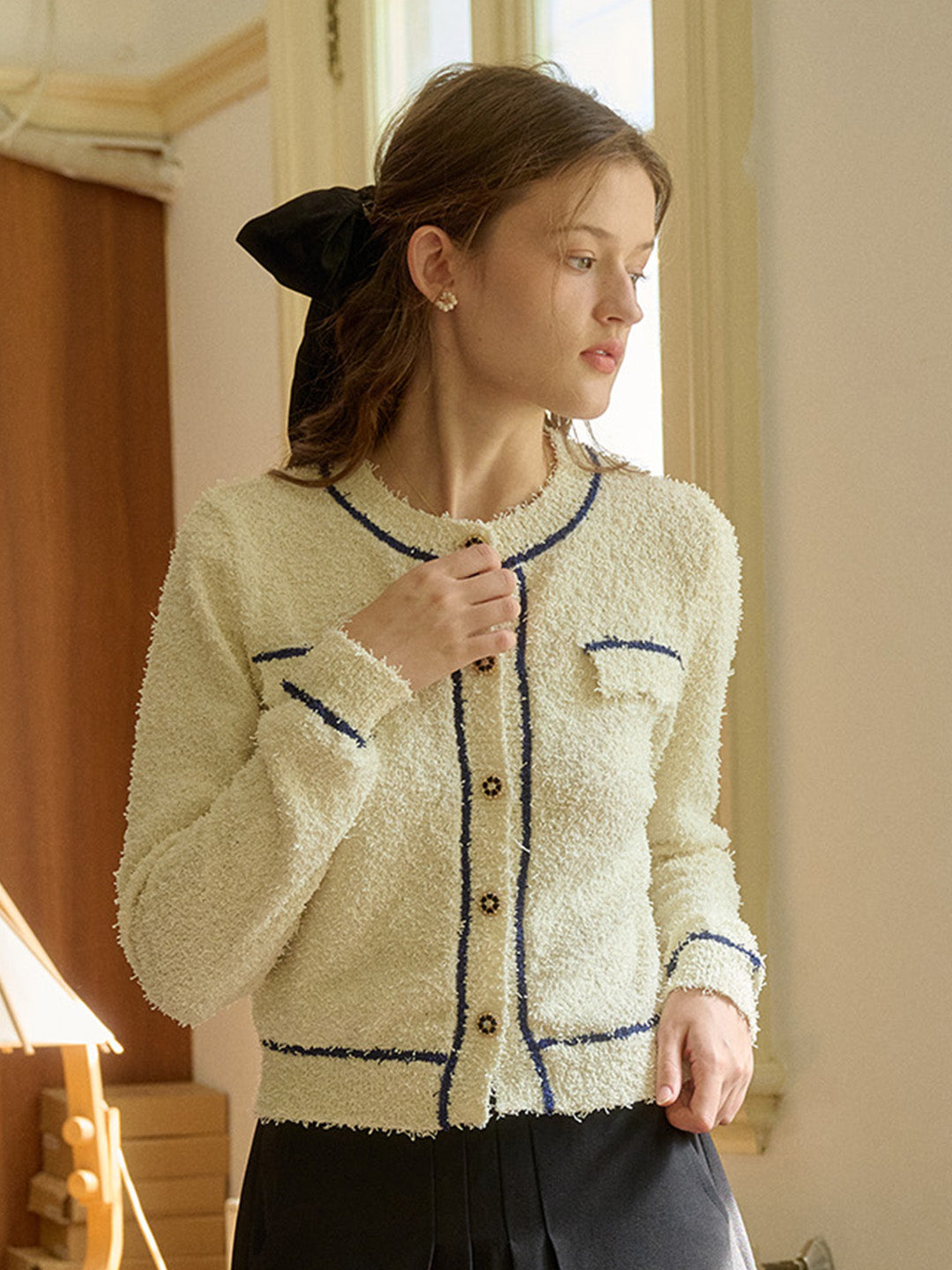 【Final Sale】Beatrix Round Neck Contrasting Cardigan