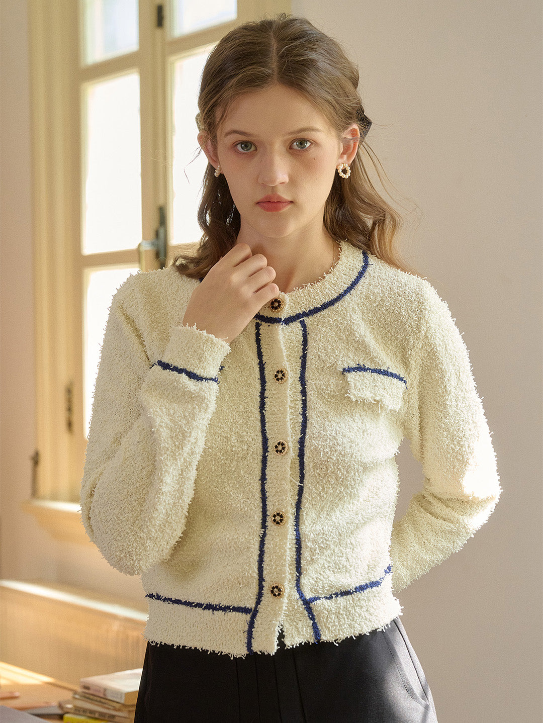 【Final Sale】Beatrix Round Neck Contrasting Cardigan