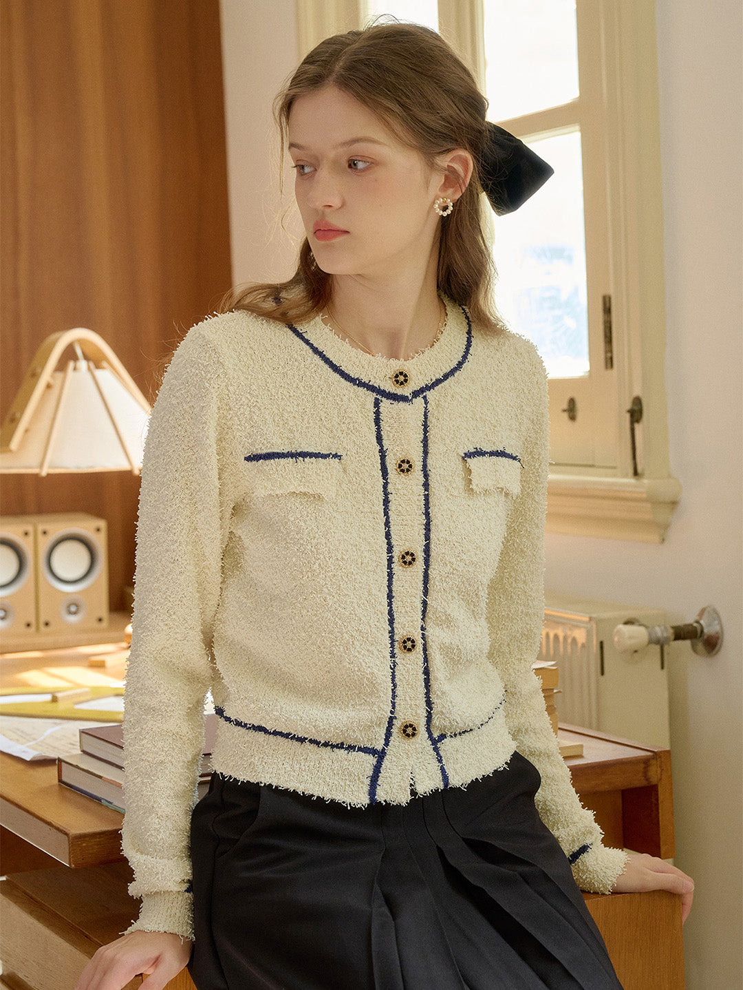 【Final Sale】Beatrix Round Neck Contrasting Cardigan