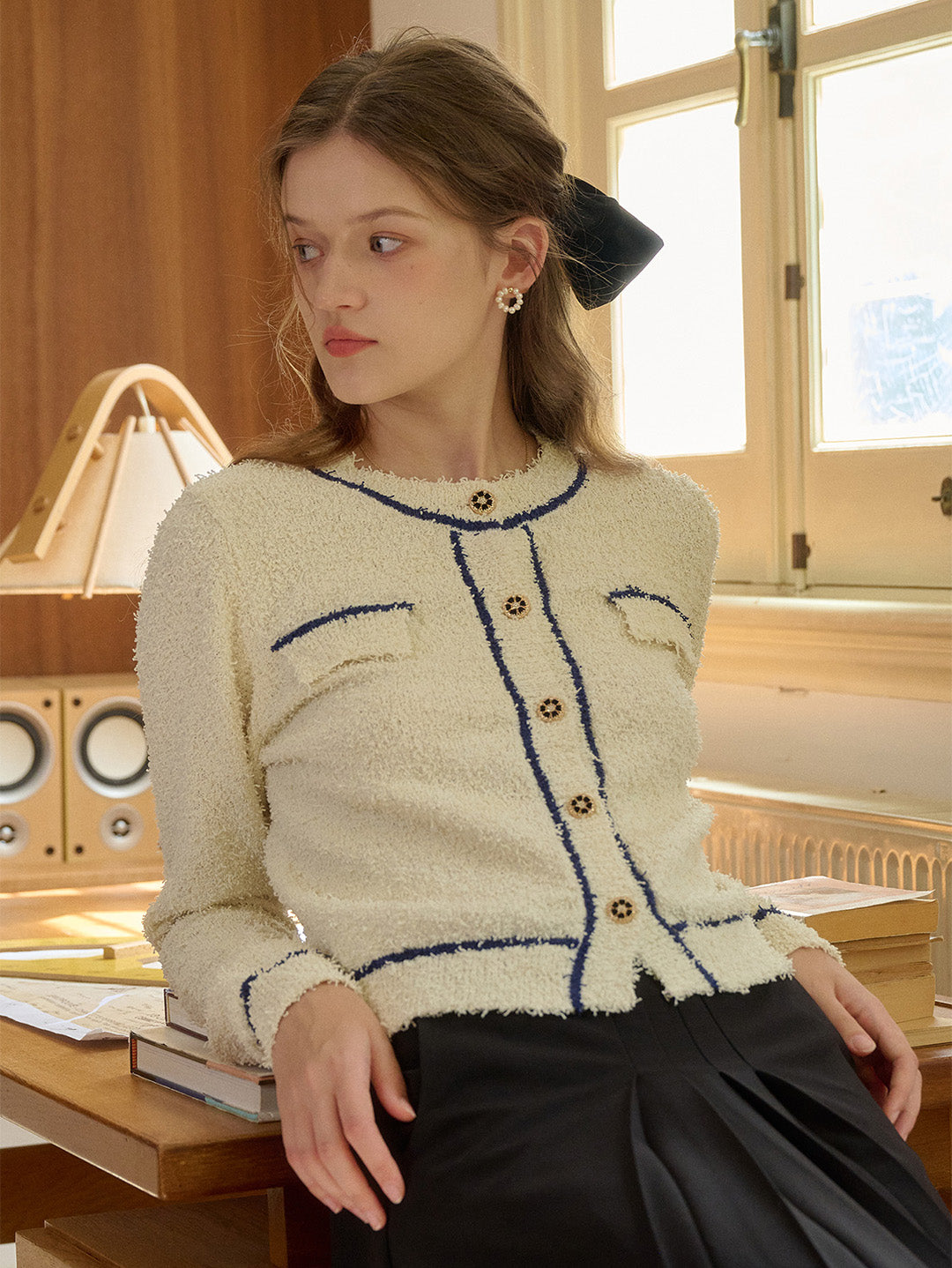 【Final Sale】Beatrix Round Neck Contrasting Cardigan
