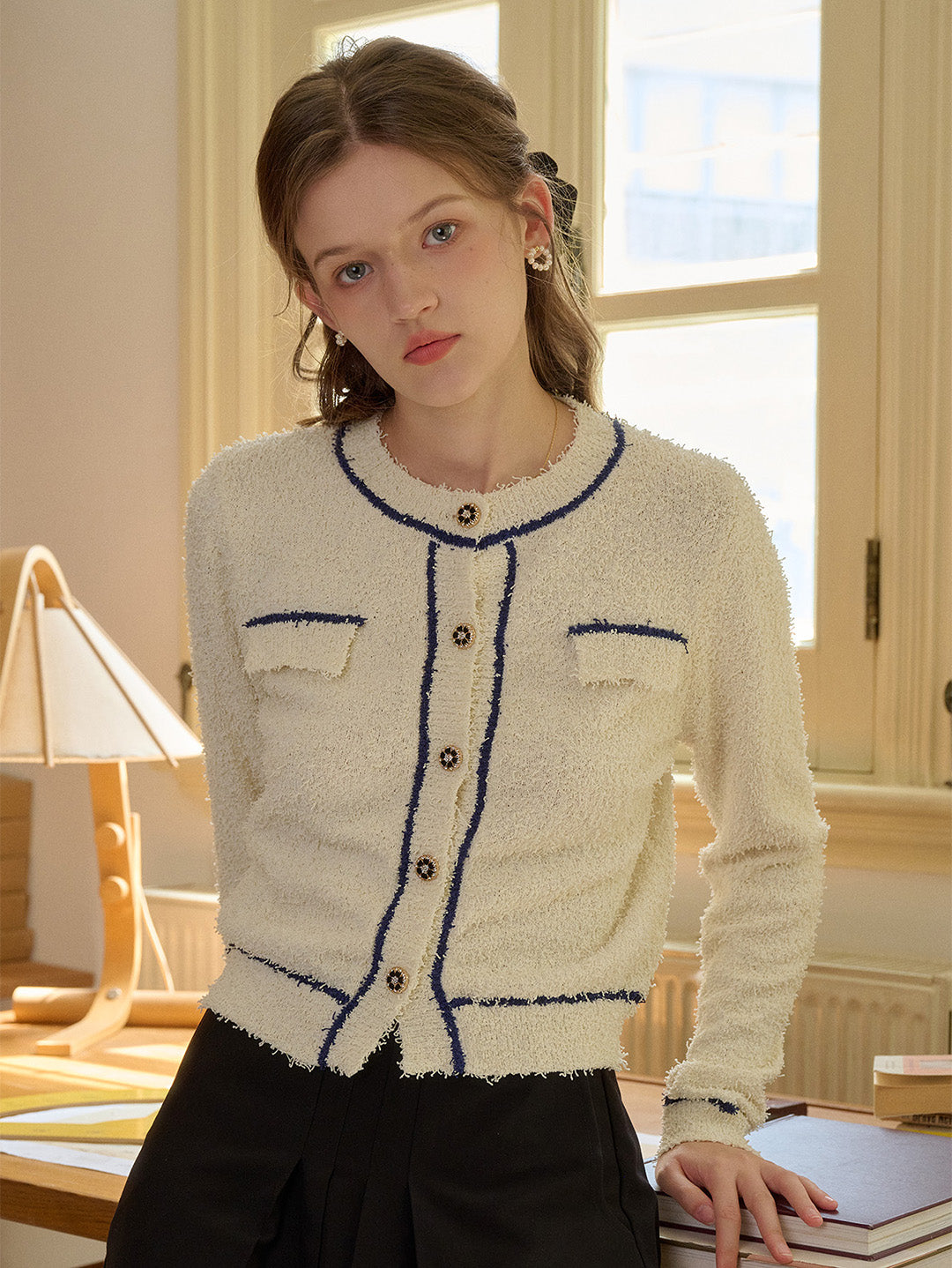 【Final Sale】Beatrix Round Neck Contrasting Cardigan