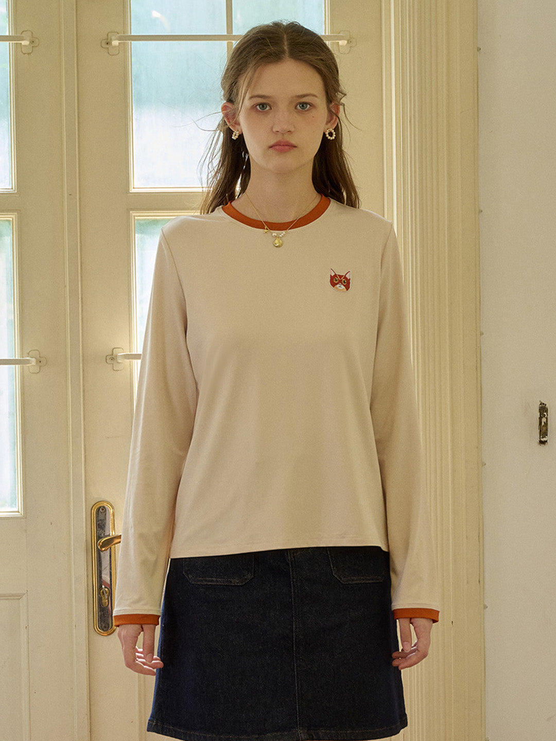 【 Final Sale】Natalie Custom Knit Color-Block Round Neck T-Shirt