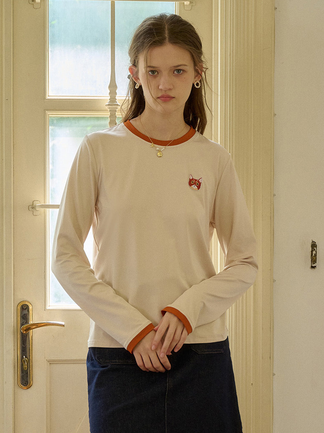 【 Final Sale】Natalie Custom Knit Color-Block Round Neck T-Shirt