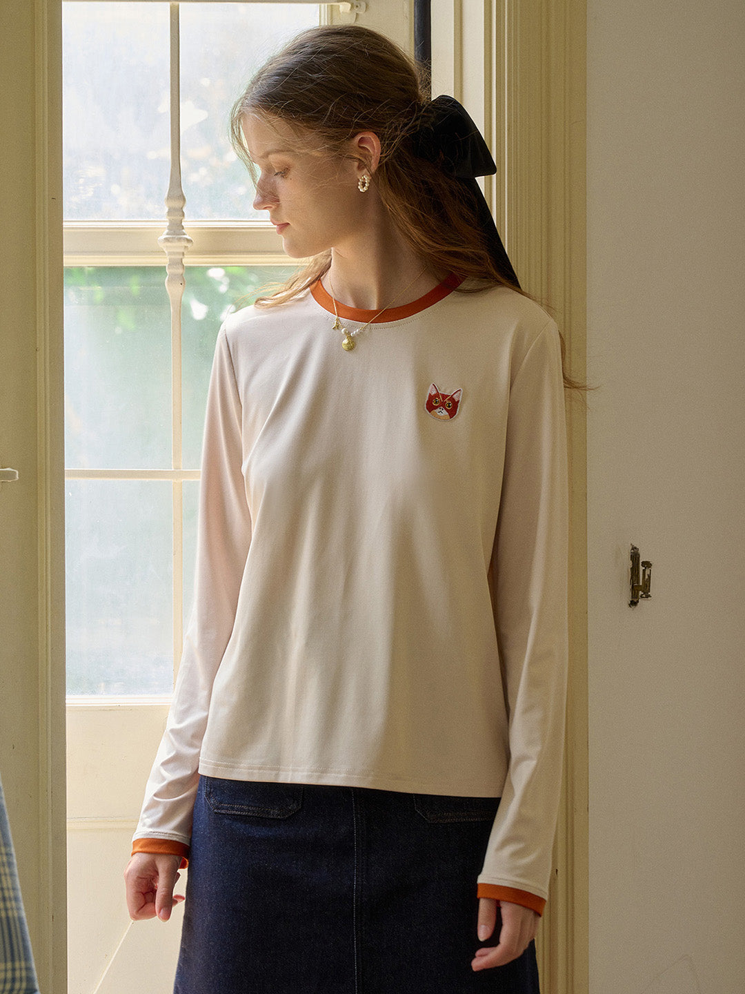 【 Final Sale】Natalie Custom Knit Color-Block Round Neck T-Shirt