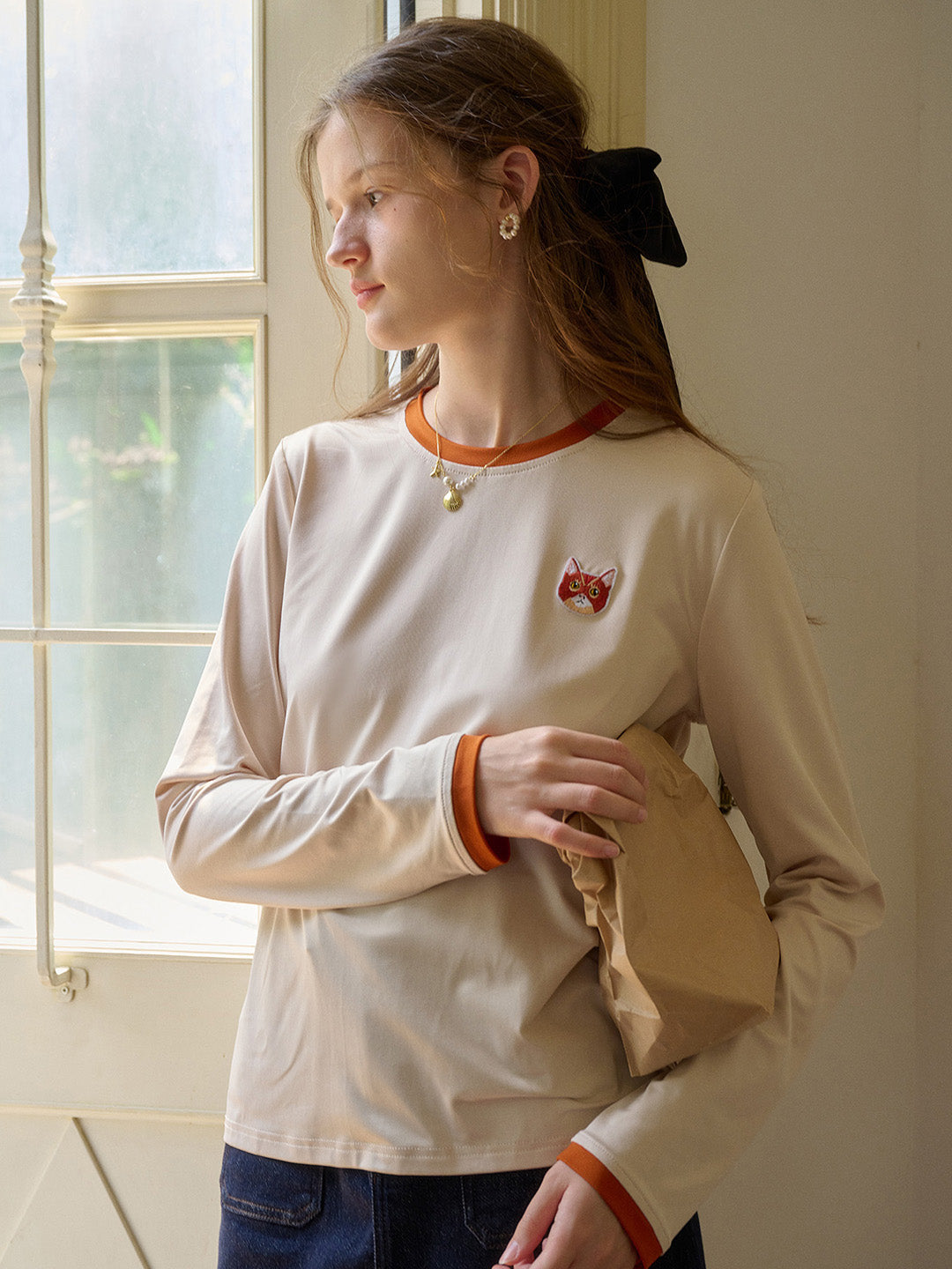 【 Final Sale】Natalie Custom Knit Color-Block Round Neck T-Shirt