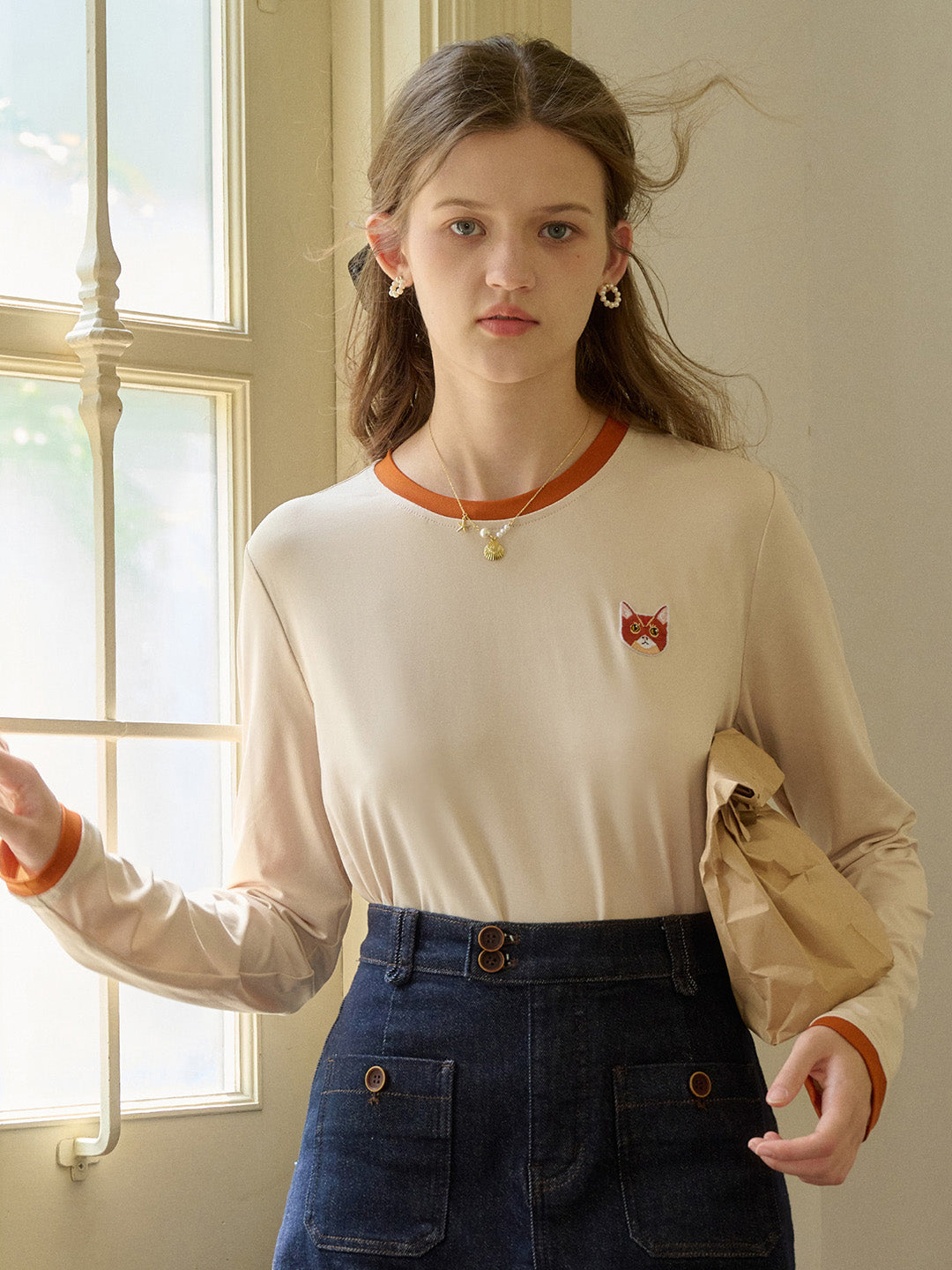 【 Final Sale】Natalie Custom Knit Color-Block Round Neck T-Shirt