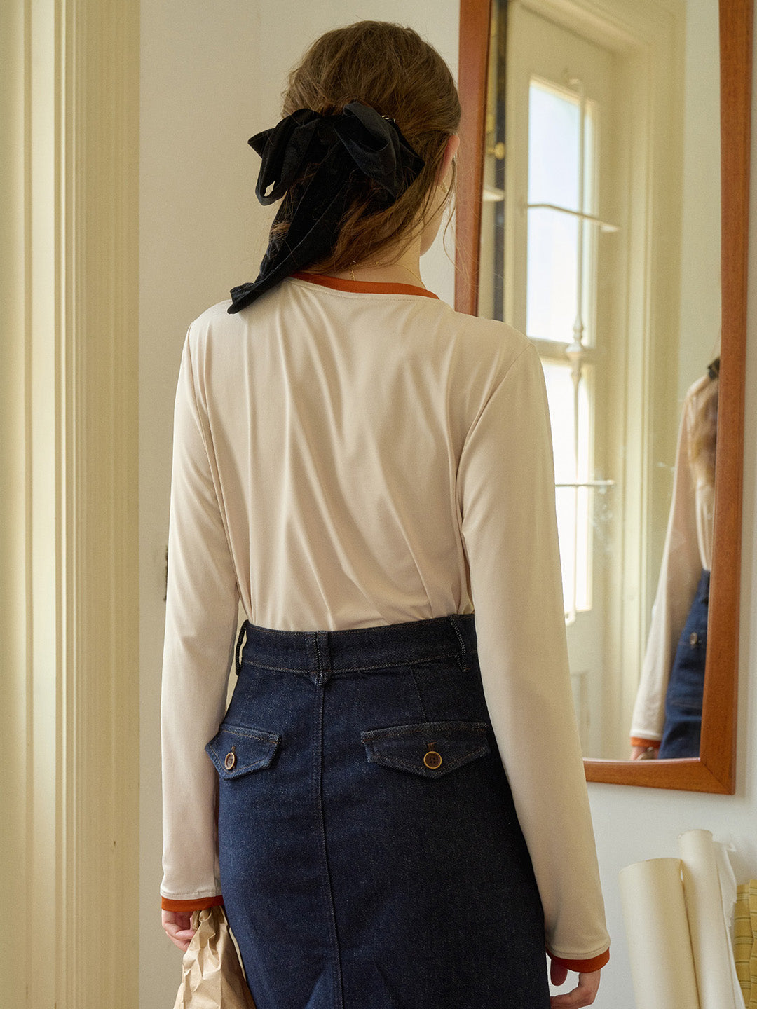 【 Final Sale】Natalie Custom Knit Color-Block Round Neck T-Shirt