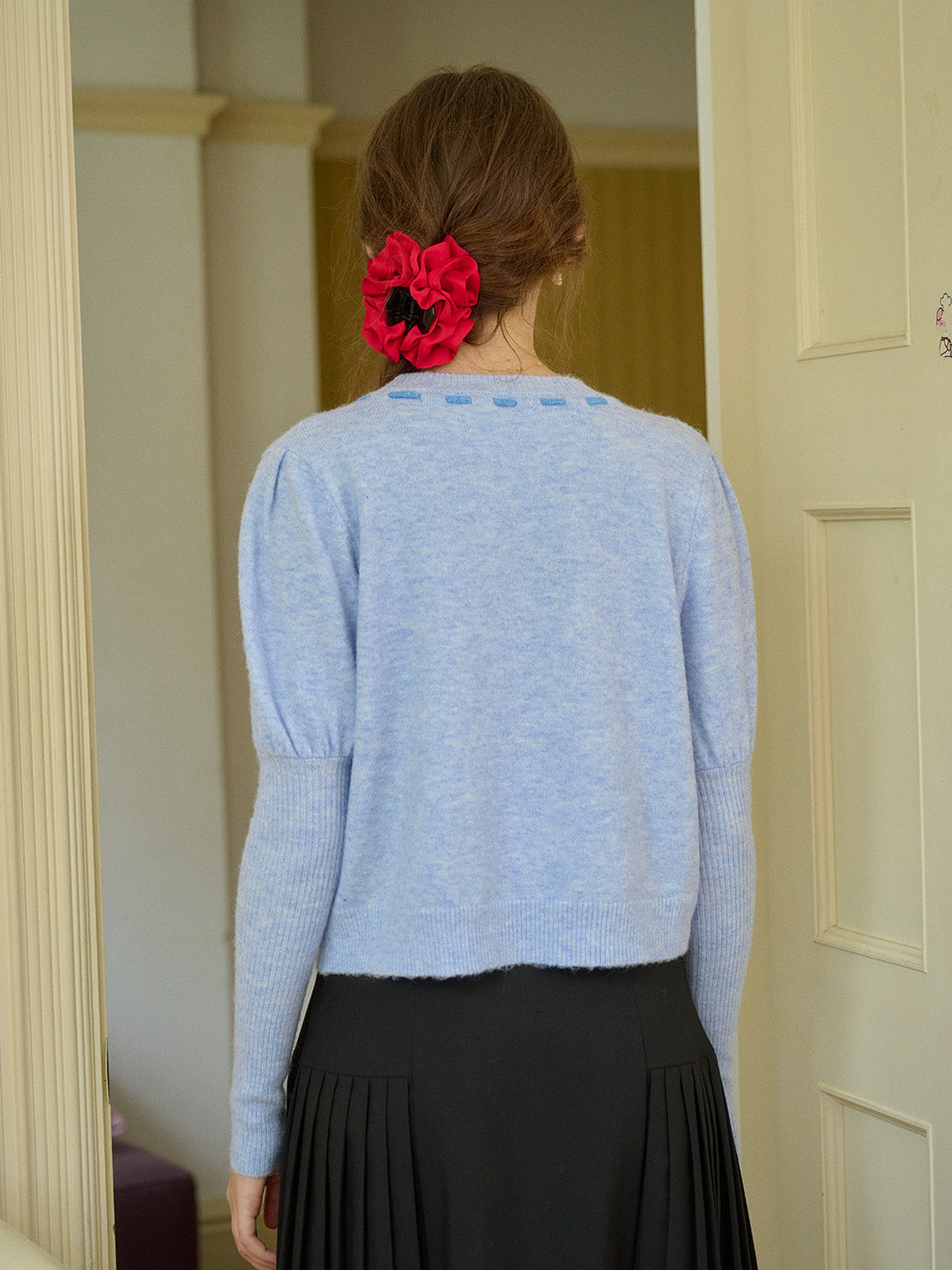 【Final Sale】Lauren Bow Tie Pullover Bubble Sleeve Sweater