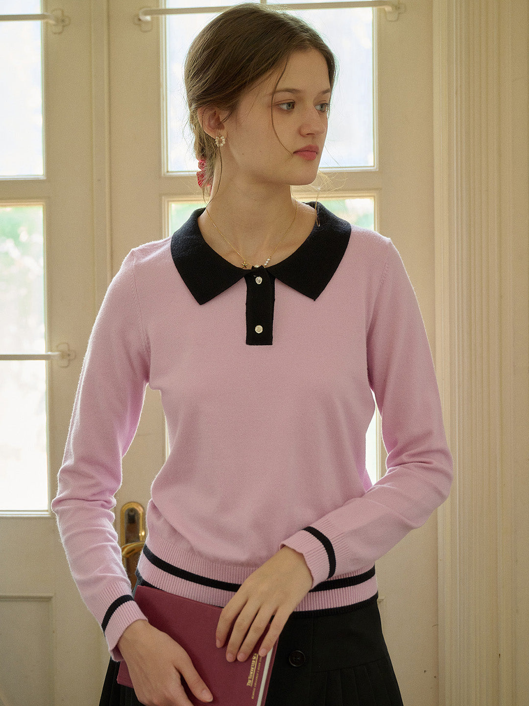 【Final Sale】Dolly Round Neck Contrasting Sweater
