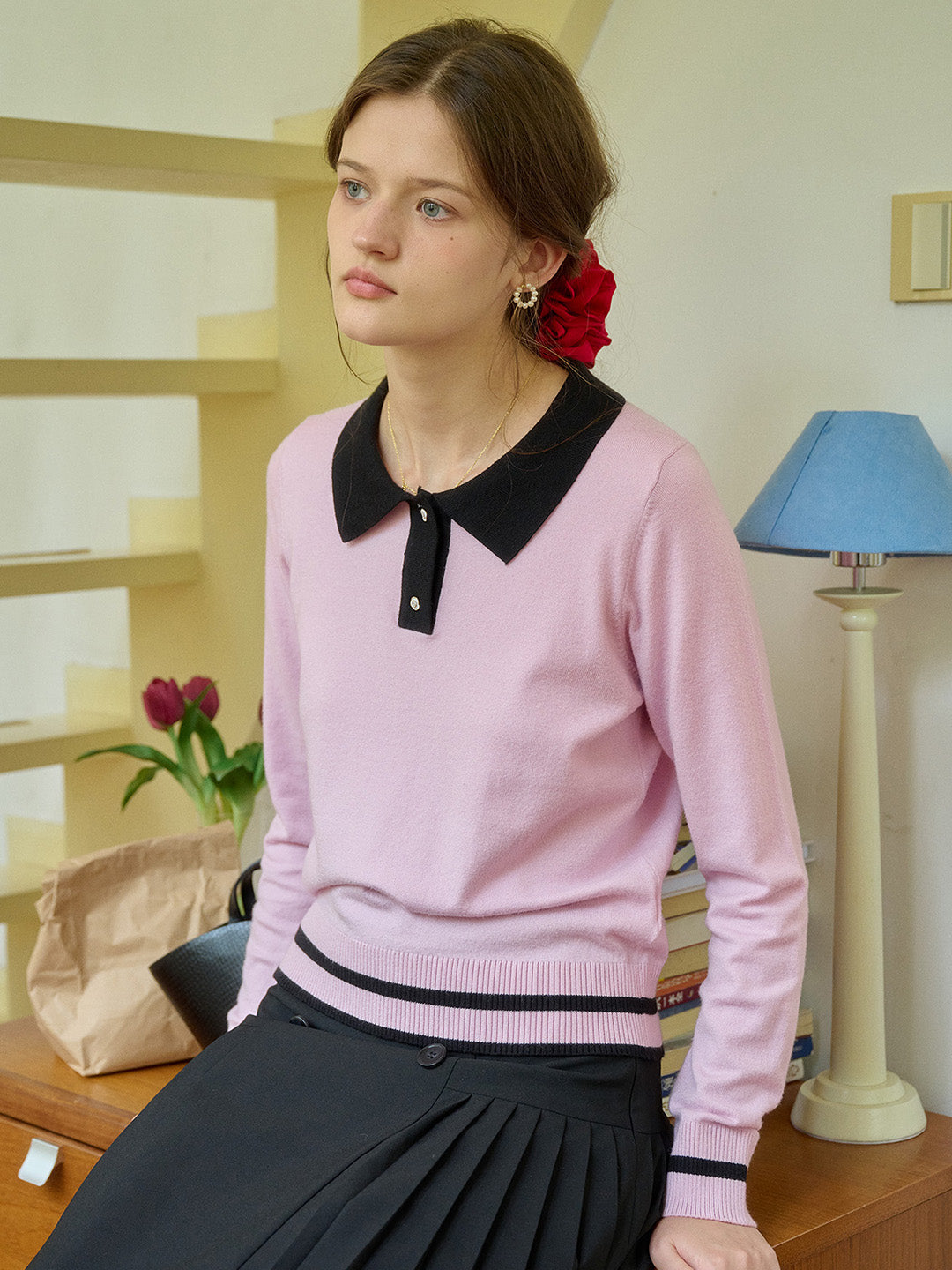 【Final Sale】Dolly Round Neck Contrasting Sweater
