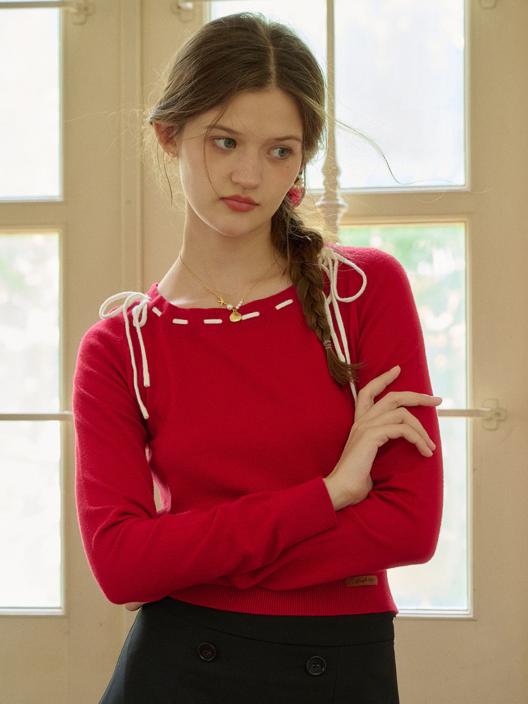 【Final Sale】Renne Square Neck Bow Knit Top