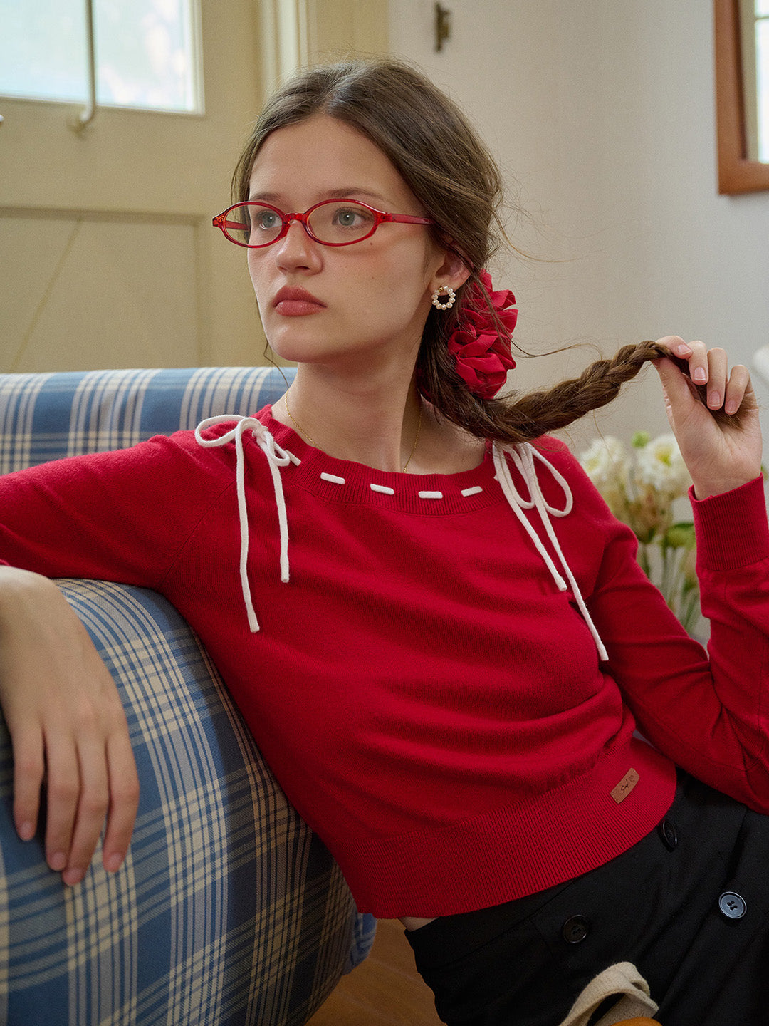 【Final Sale】Renne Square Neck Bow Knit Top
