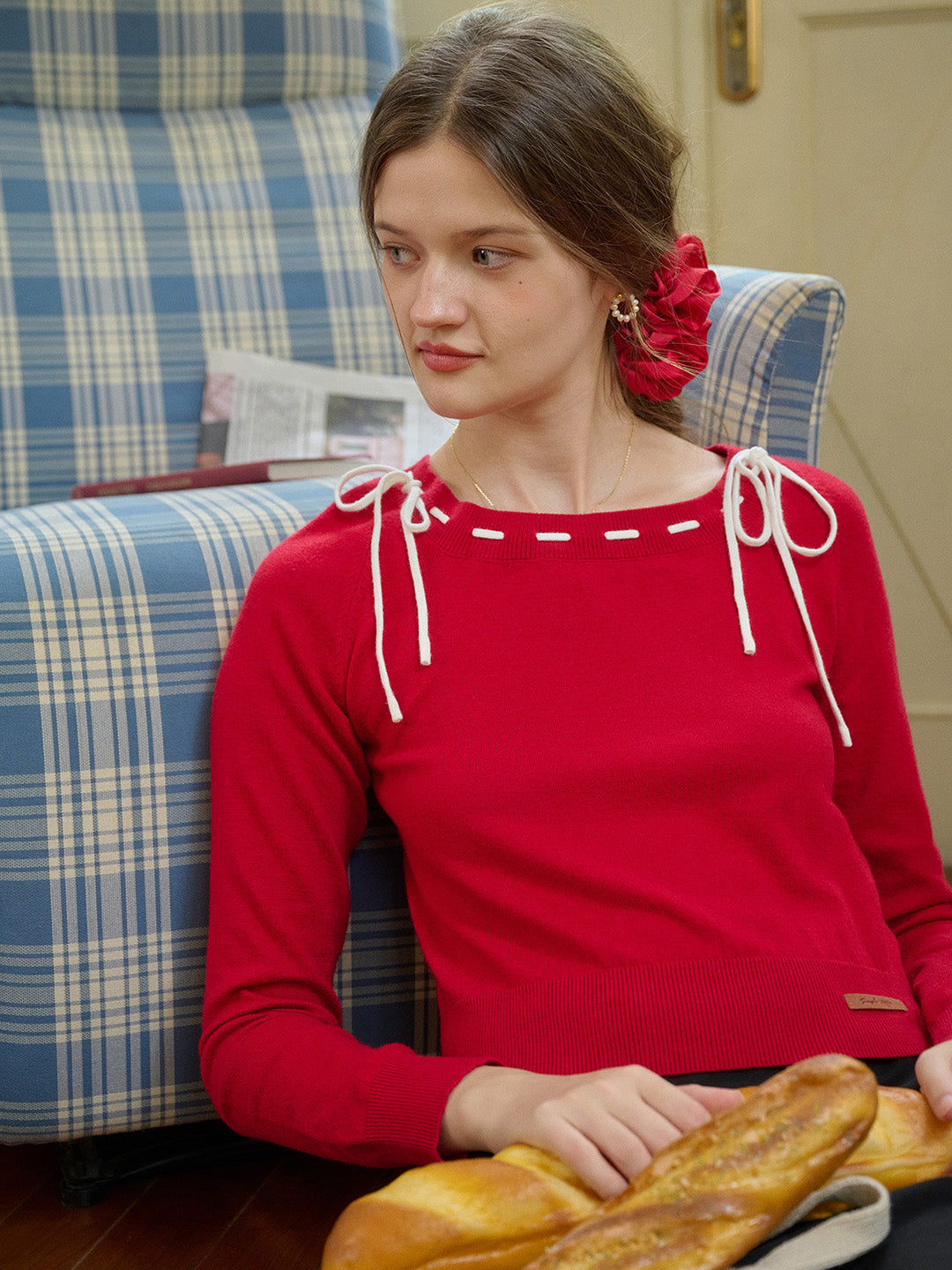 【Final Sale】Renne Square Neck Bow Knit Top