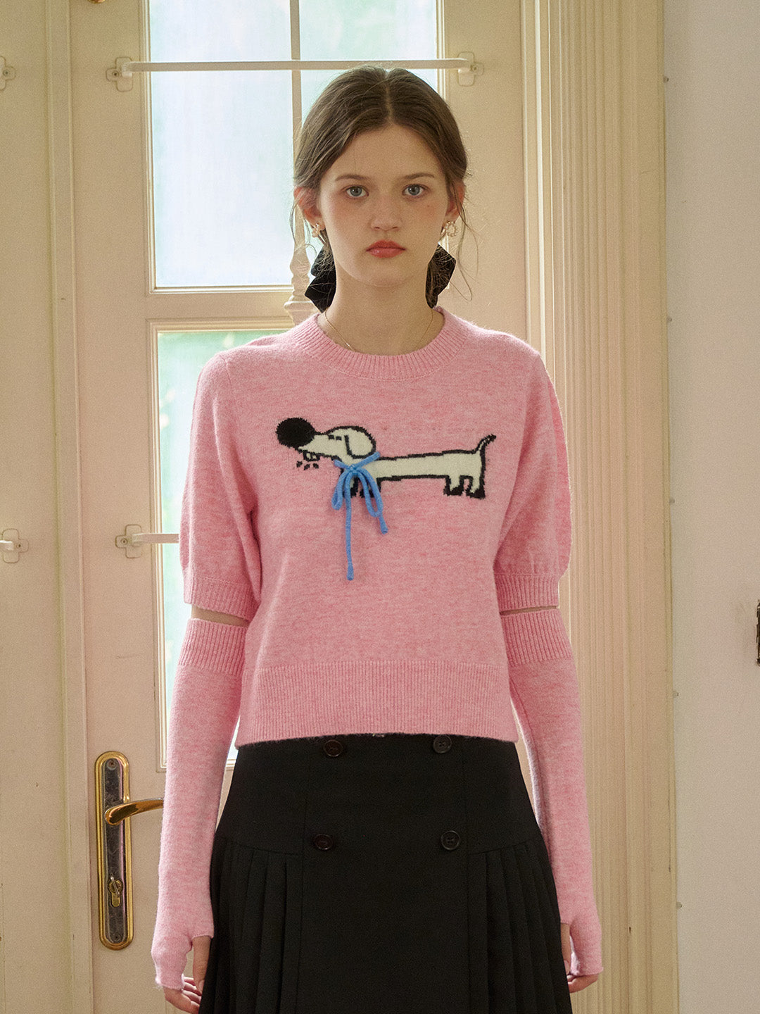 【Final Sale】Lorelai Round Neck Puff Sleeve Bow Detail Pullover Sweater