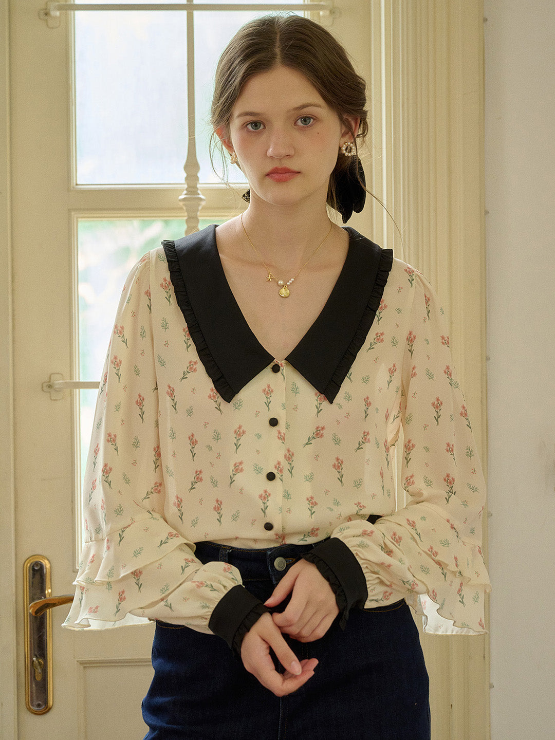 【Final Sale】Celeste Floral Lapel Collar Blouse