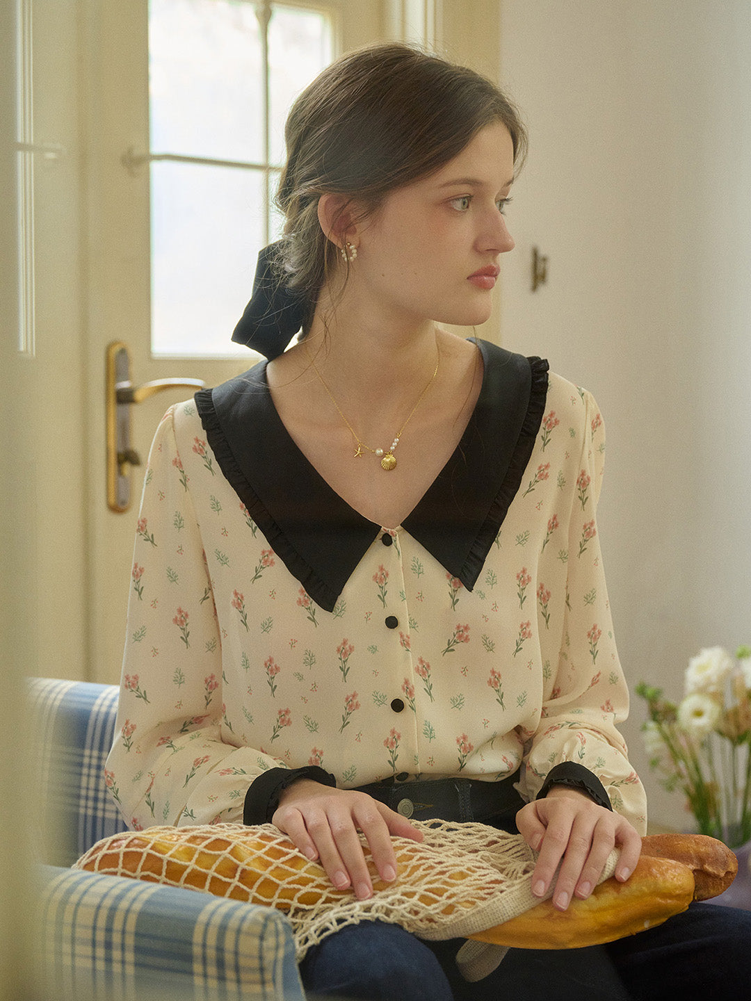 【Final Sale】Celeste Floral Lapel Collar Blouse