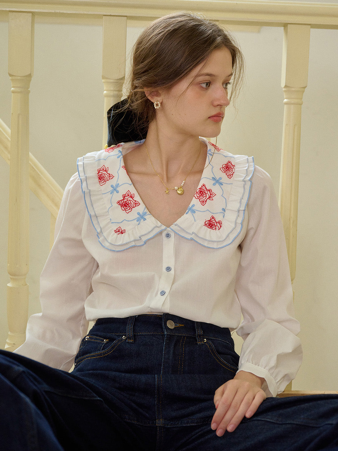 【Final Sale】Irina Simple Lace Collar Blouse