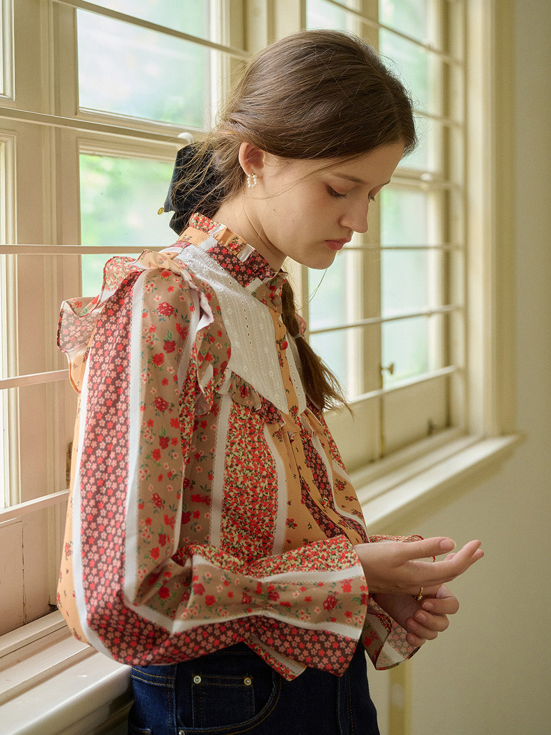 【Final Sale】Wren Stand Collar Floral Patchwork Shirt