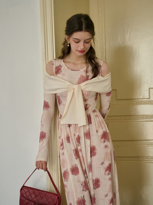 women's off shoulder color contrast dress