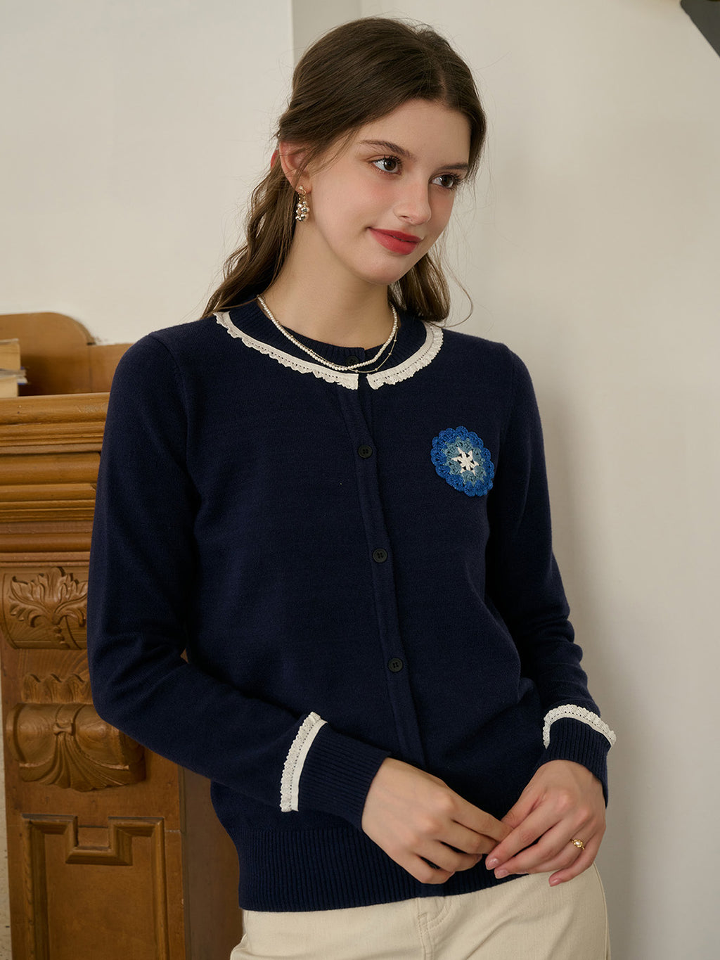 【Final Sale】Faye Embroidered Block Round Neck Cardigan