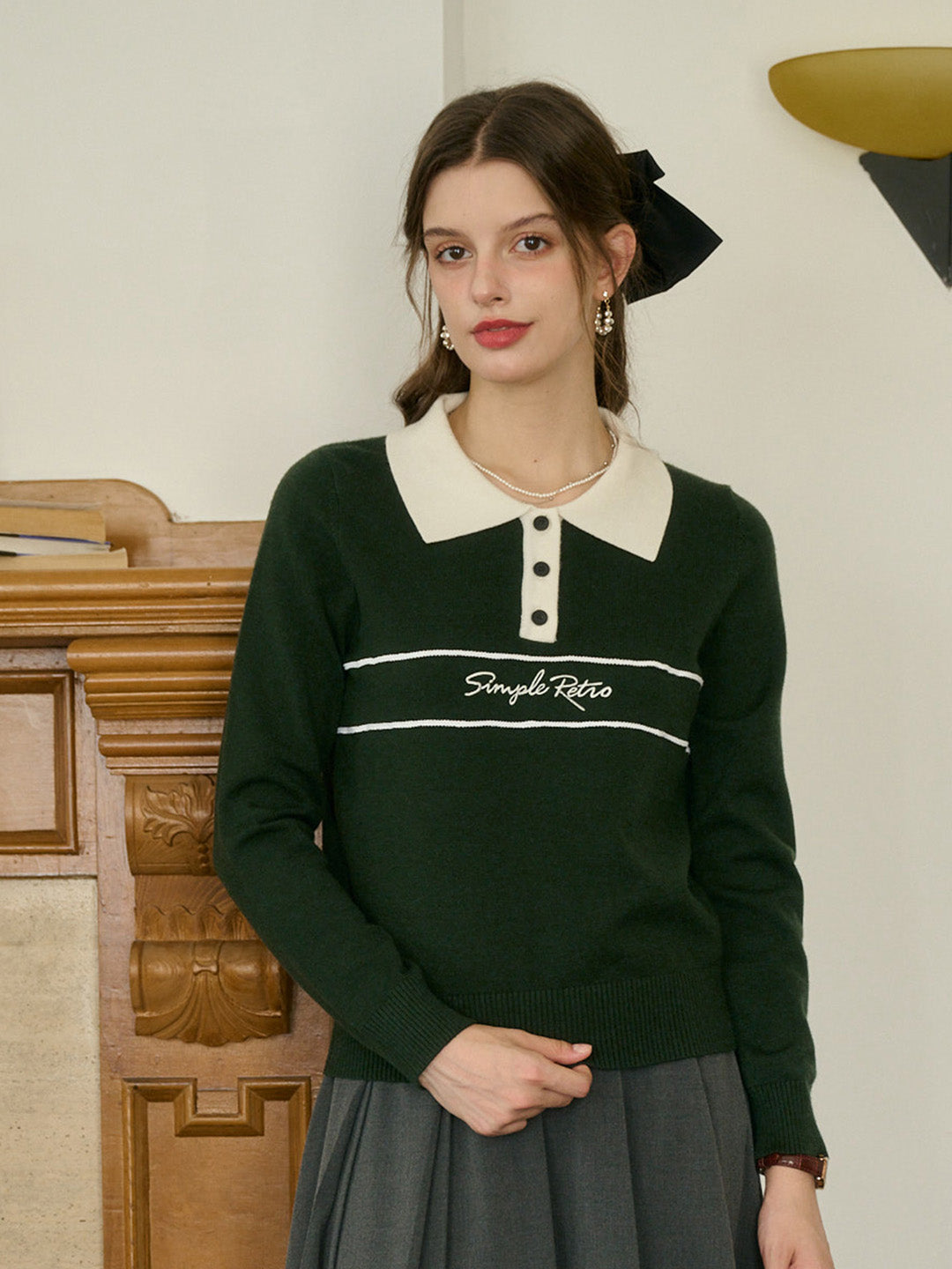 【Final Sale】Lara Versatile Polo Collar SR Logo Top