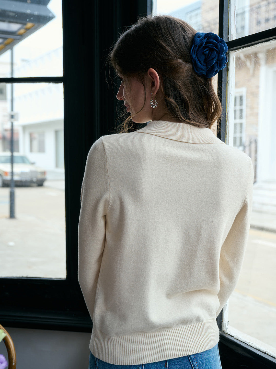 【Final Sale】Rave Embroidered Color-Blocked Notch Collar Cardigan