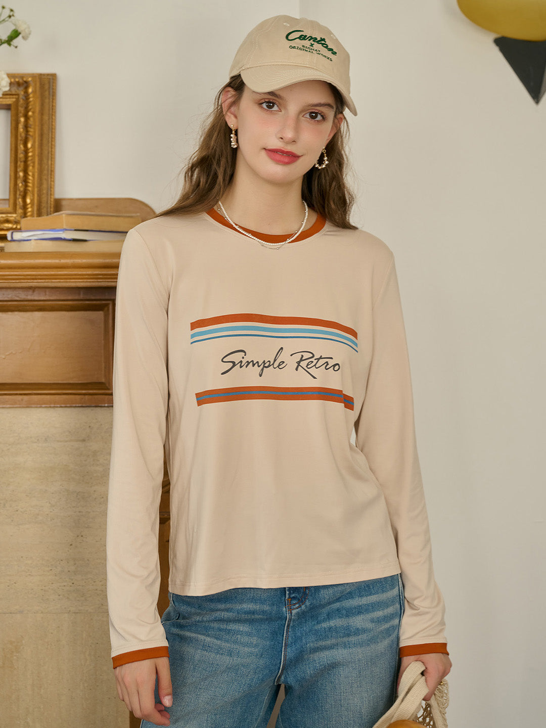 【Final Sale】Alessandra Round Neck SR Logo Long Sleeve Top