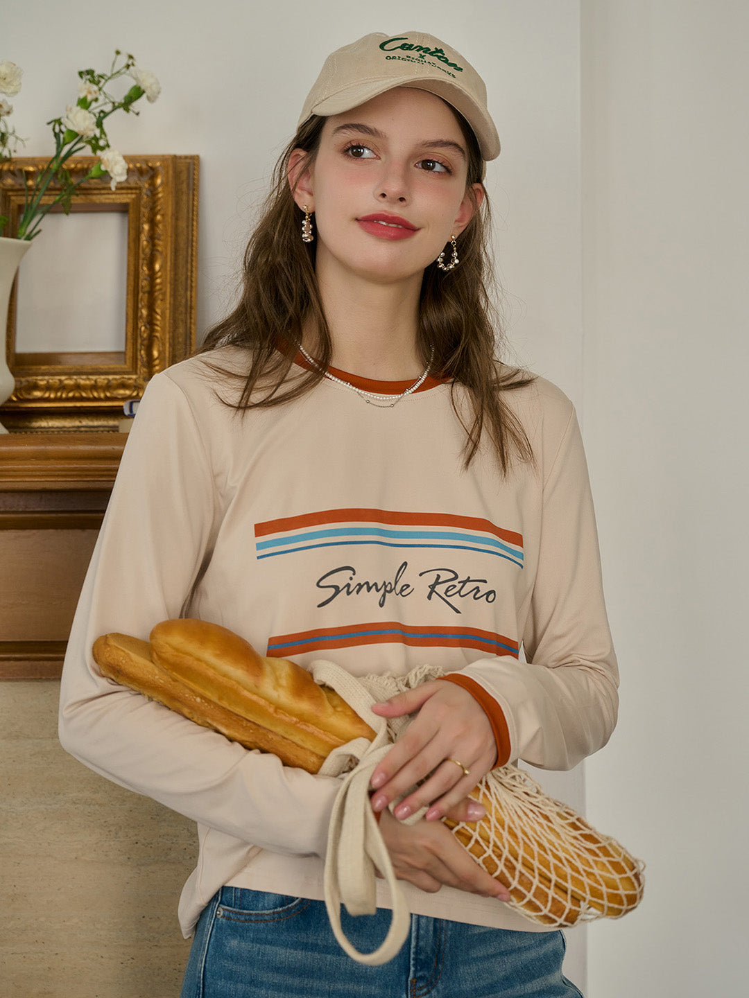 【Final Sale】Alessandra Round Neck SR Logo Long Sleeve Top