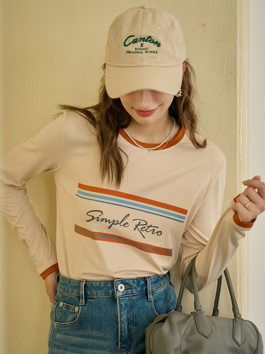 【Final Sale】Alessandra Round Neck SR Logo Long Sleeve Top