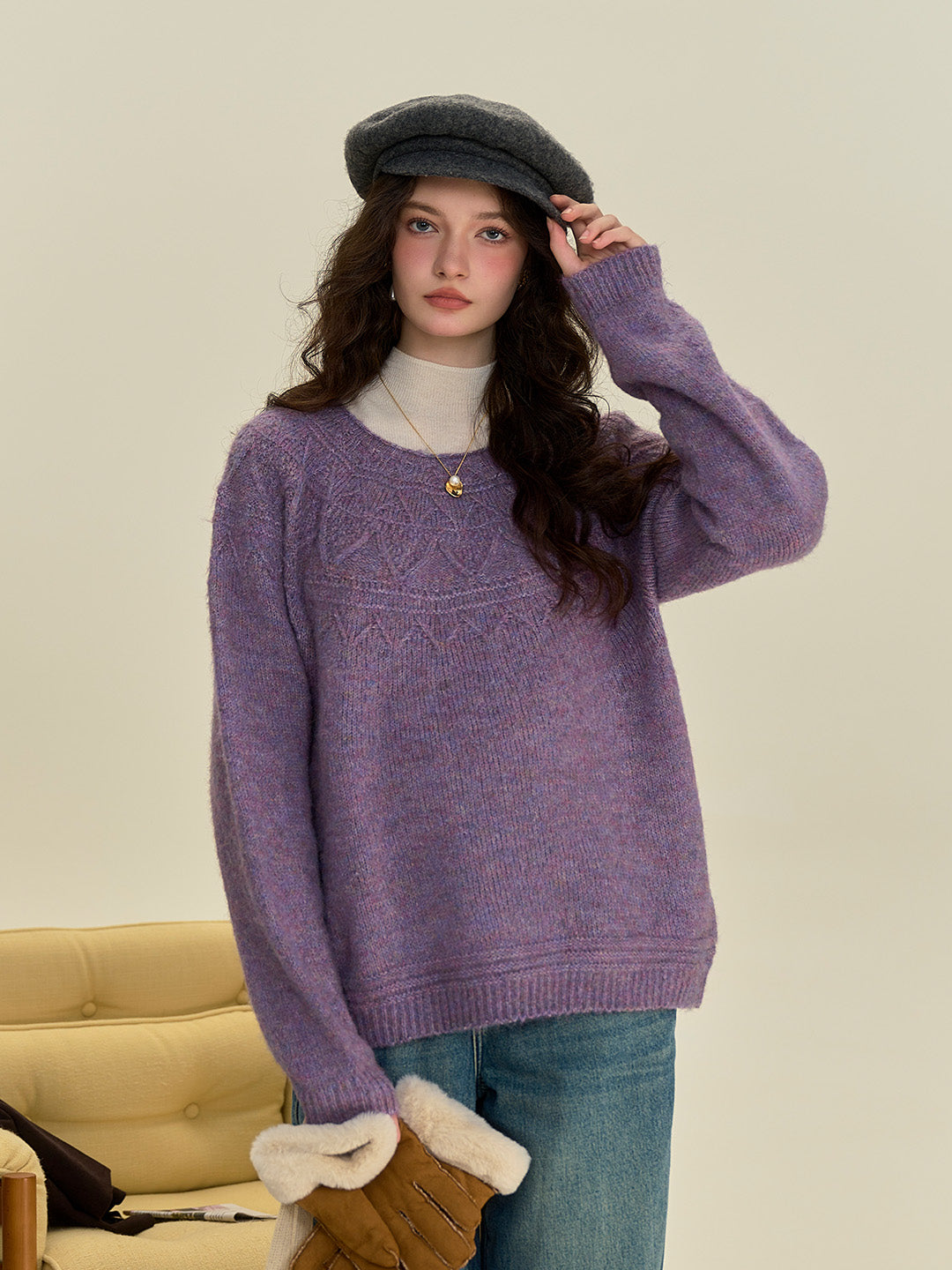 Arely Classic Round Neck Knitted Wool Sweater - Pink