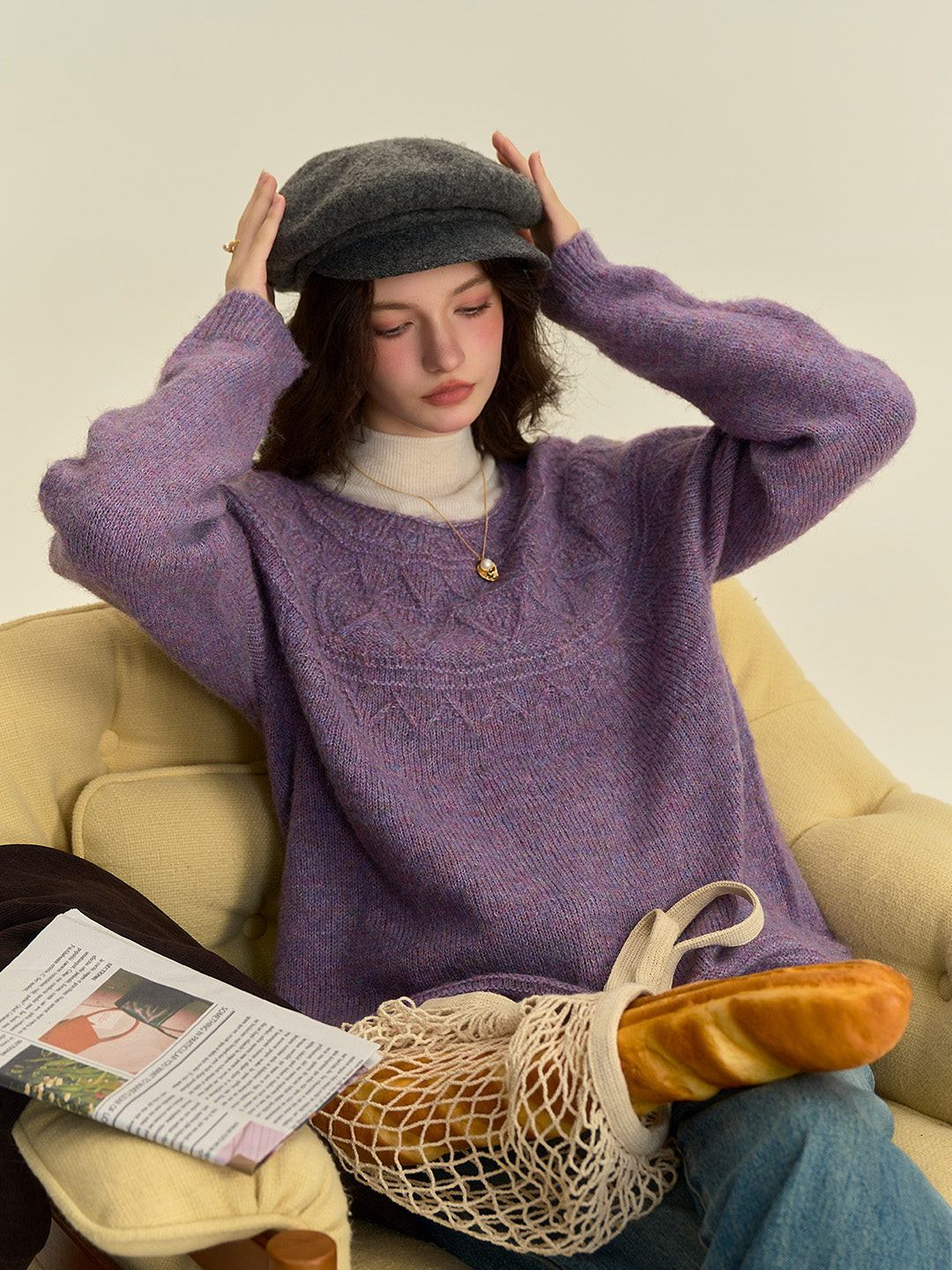Arely Classic Round Neck Knitted Wool Sweater - Pink