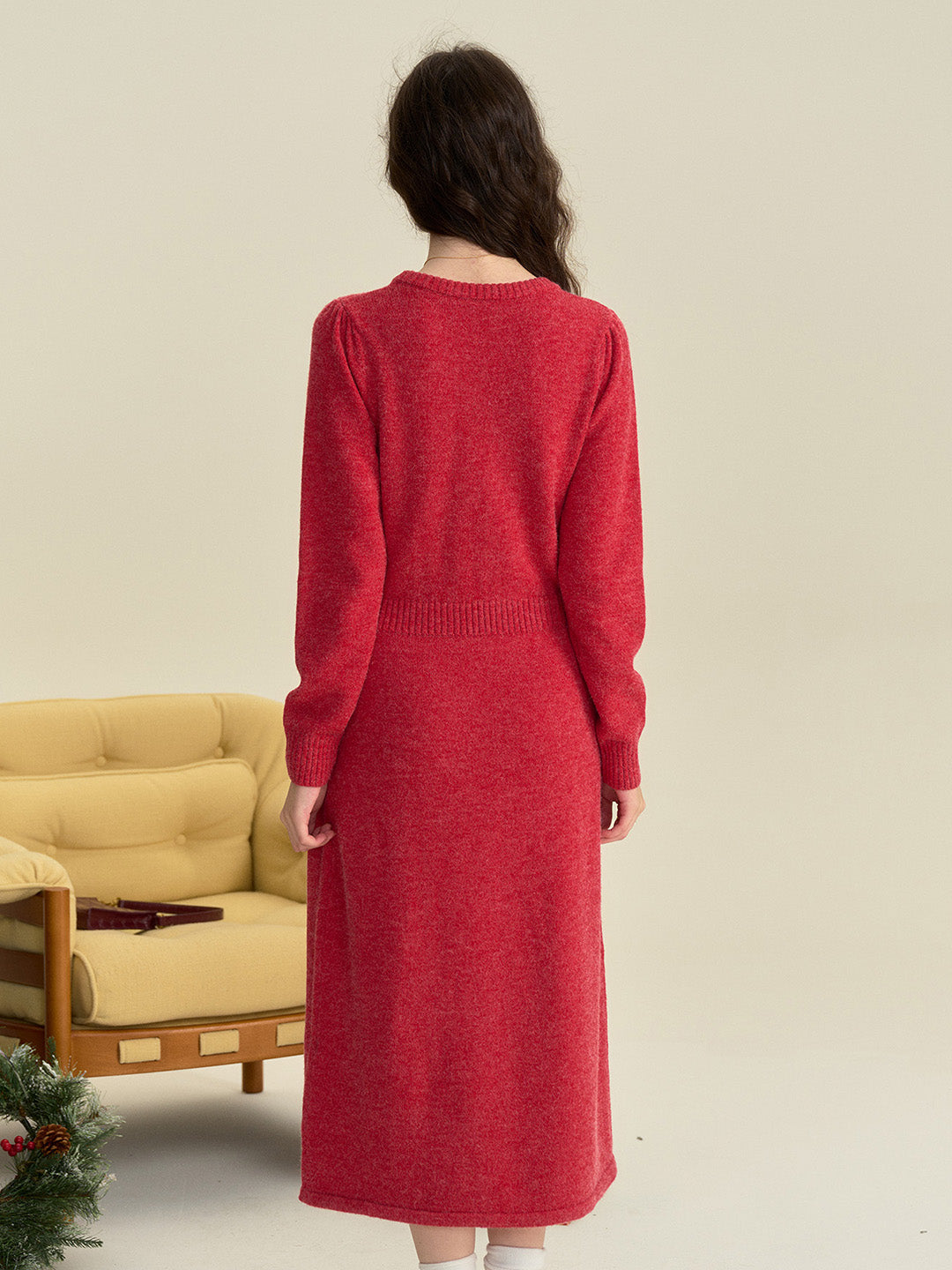 【Final Sale】Natalie Round Neck Snowman Wool Dress