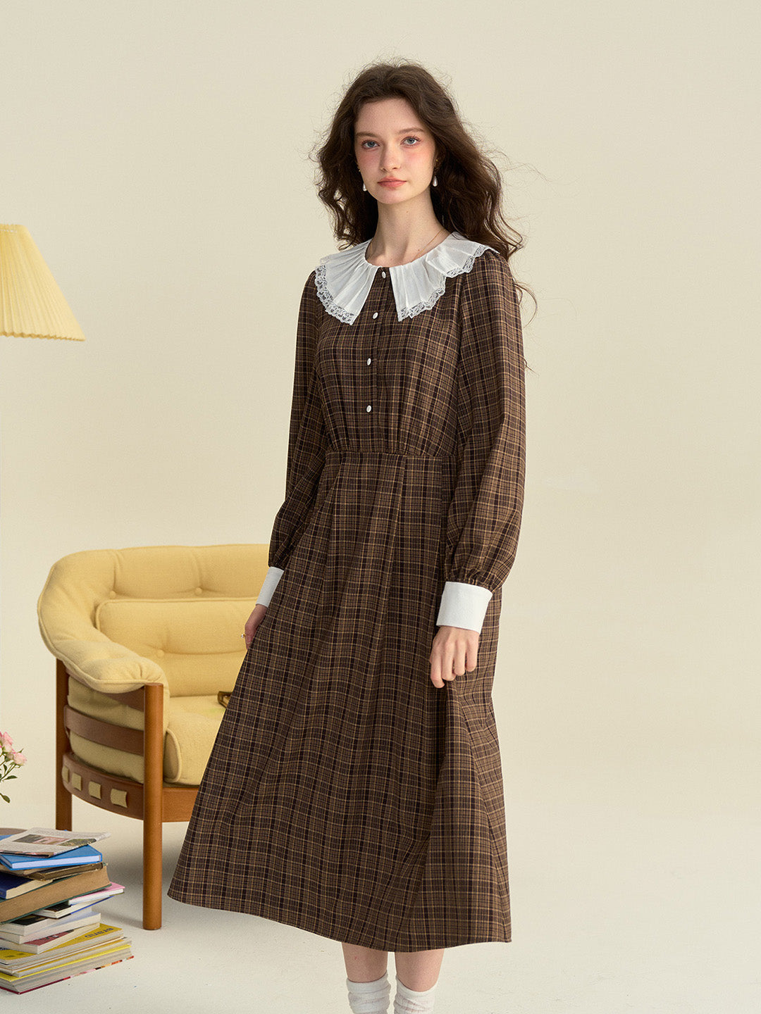 【Final Sale】Jessica Retro Round Neck Plaid Dress