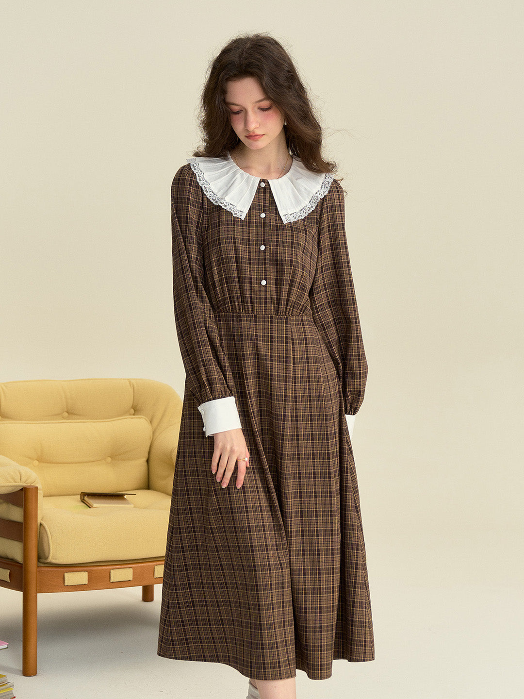 【Final Sale】Jessica Retro Round Neck Plaid Dress