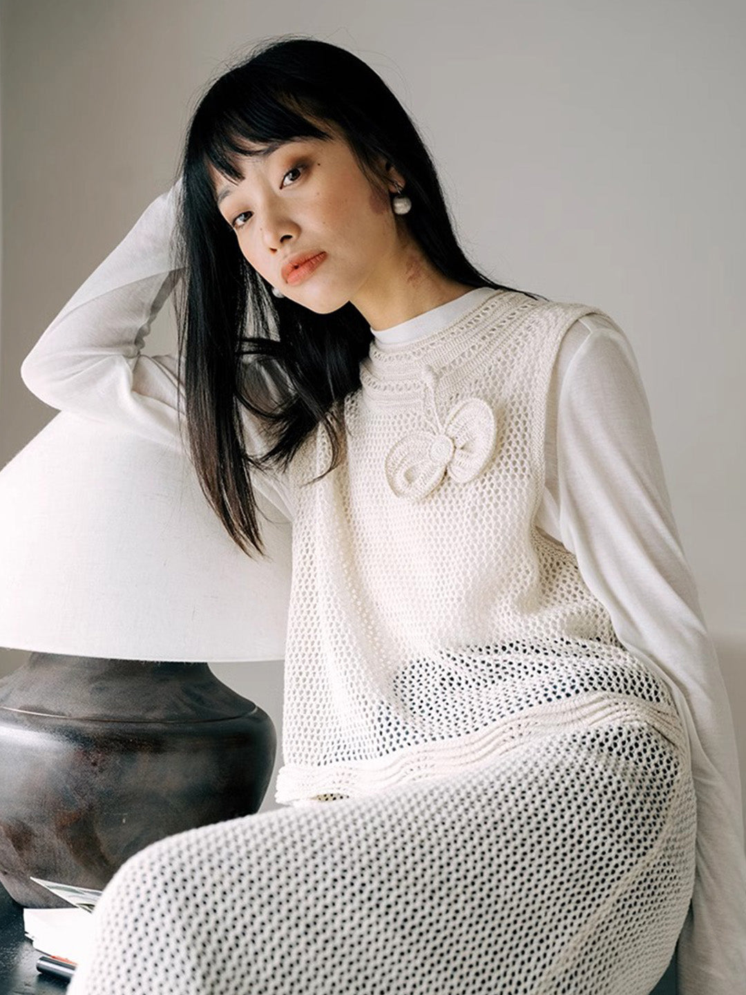 Chowxiaodou Knitted Hollow Bow Dress