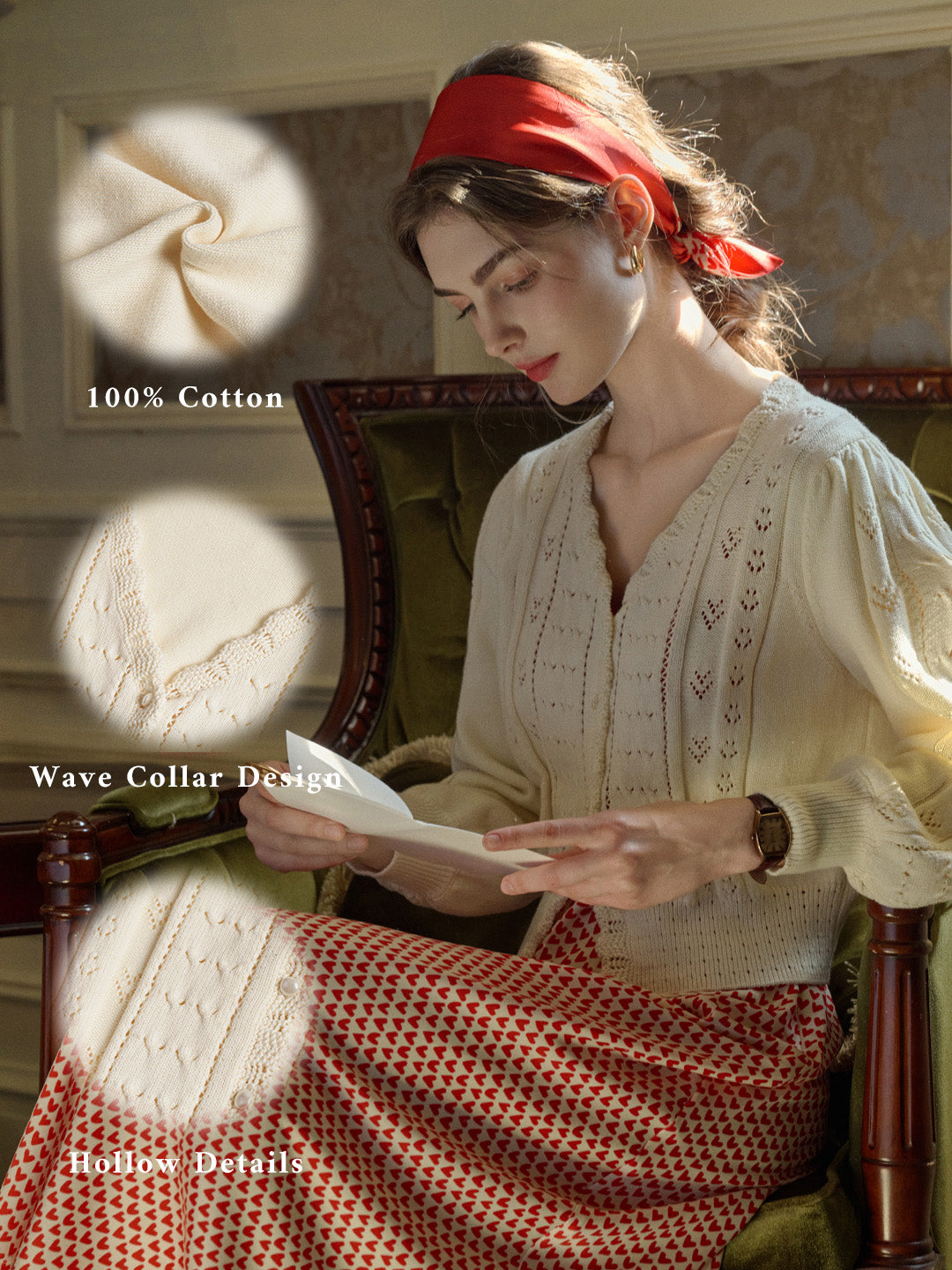 Amira Wave V-neck Cotton Knitted Cardigan