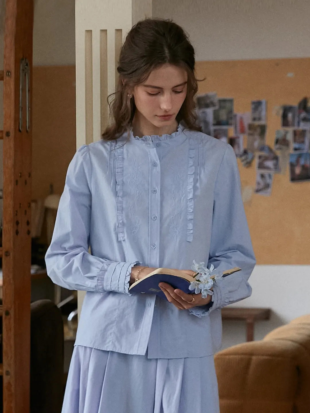 Kassidy Ruffle Collar Embroidered 100% Cotton Blouse