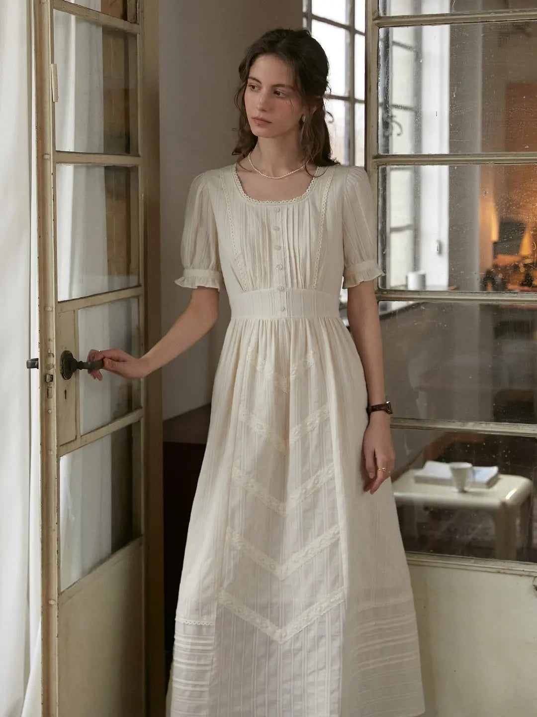 Emmeline Round Neck 100%Cotton Dress, Apricot / XL Emmeline Round Neck 100%Cotton Dress, Apricot / XL