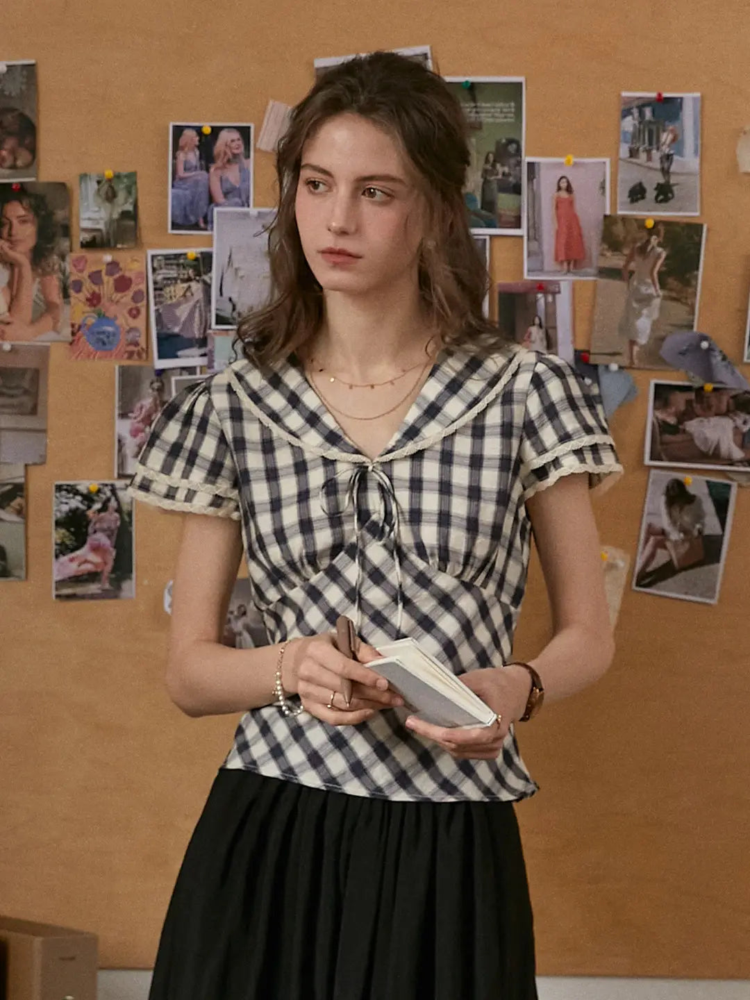 Luisa V-Neck Plaid Blouse